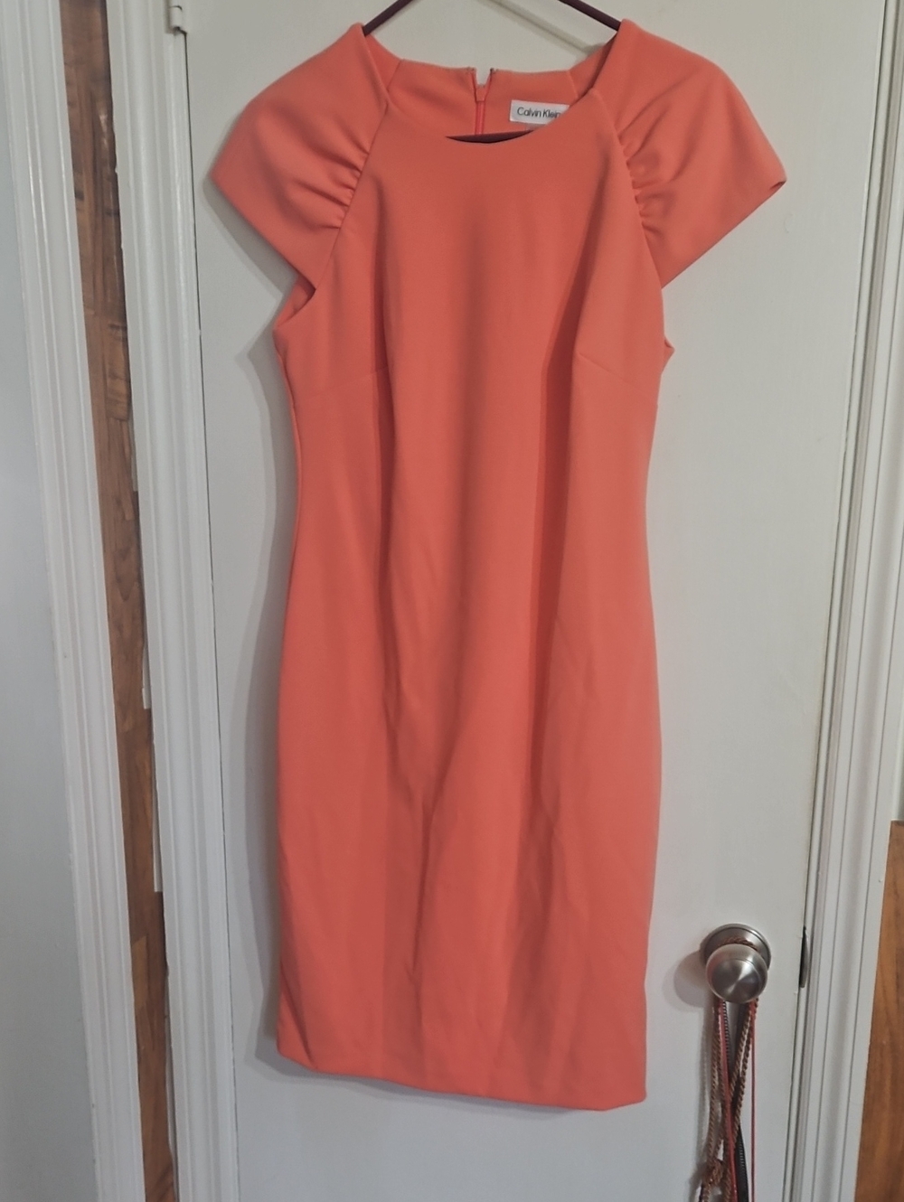 Calvin Klein Coral-Orange Midi Sheath Dress